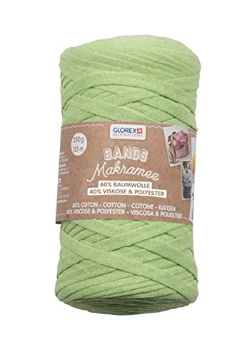 GLOREX 5 1005 03 - Bands Makramee, superweiches Textilgarn aus 60 % Baumwolle / 40 % Viskose, zum Häkeln, Stricken, Knüpfen und textilen Gestalten, 250 g, ca. 125 m, grün von Glorex