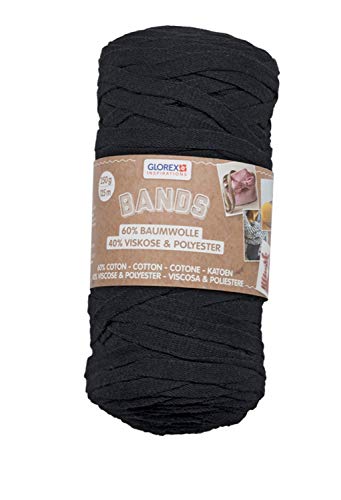 GLOREX 5 1005 06 - Bands Makramee, superweiches Textilgarn aus 60 % Baumwolle / 40 % Viskose, zum Häkeln, Stricken, Knüpfen und textilen Gestalten, 250 g, ca. 125 m, schwarz GLOREX 5 1005 06 - Bands Makramee, superweiches Textilgarn aus 60 % Baumwolle / 40 % Viskose, zum Häkeln, Stricken, Knüpfen und textilen Gestalten, 250 g, ca. 125 m, schwarz von GLOREX