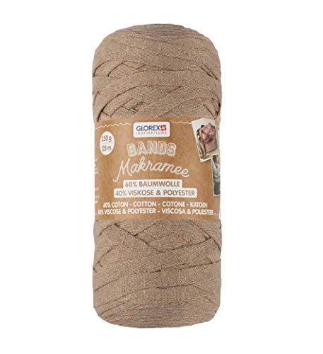 GLOREX 5 1005 08 - Bands Makramee, superweiches Textilgarn aus 60 % Baumwolle / 40 % Viskose, zum Häkeln, Stricken, Knüpfen und textilen Gestalten, 250 g, ca. 125 m, hellbraun GLOREX 5 1005 08 - Bands Makramee, superweiches Textilgarn aus 60 % Baumwolle / 40 % Viskose, zum Häkeln, Stricken, Knüpfen und textilen Gestalten, 250 g, ca. 125 m, hellbraun von GLOREX