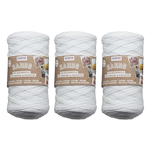 GLOREX 5 1005 50 - 3er Set Bands Makramee aus 60 % Baumwolle & 40 % Viskose, je 250 g in Weiss, ca. 125 m superweiches Textilgarn GLOREX 5 1005 50 - 3er Set Bands Makramee aus 60 % Baumwolle & 40 % Viskose, je 250 g in Weiss, ca. 125 m superweiches Textilgarn von GLOREX