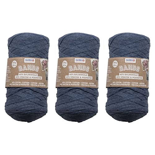 GLOREX 5 1005 51 - 3er Set Bands Makramee aus 60 % Baumwolle & 40 % Viskose, je 250 g in Blau, ca. 125 m superweiches Textilgarn GLOREX 5 1005 51 - 3er Set Bands Makramee aus 60 % Baumwolle & 40 % Viskose, je 250 g in Blau, ca. 125 m superweiches Textilgarn von GLOREX
