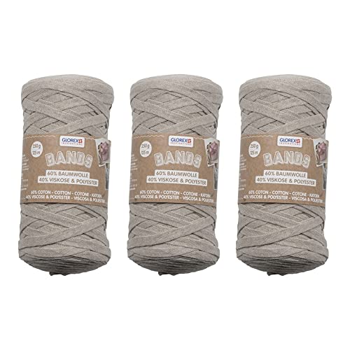 GLOREX 5 1005 52 - 3er Set Bands Makramee aus 60 % Baumwolle & 40 % Viskose, je 250 g in Taube, ca. 125 m superweiches Textilgarn von Glorex