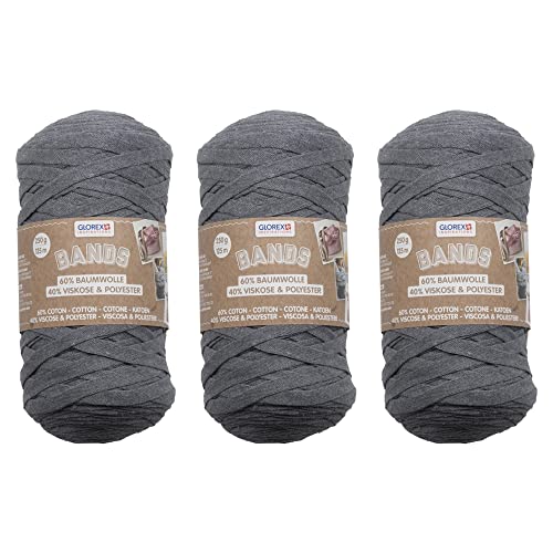 GLOREX 5 1005 53 - 3er Set Bands Makramee aus 60 % Baumwolle & 40 % Viskose, je 250 g in Grau, ca. 125 m superweiches Textilgarn GLOREX 5 1005 53 - 3er Set Bands Makramee aus 60 % Baumwolle & 40 % Viskose, je 250 g in Grau, ca. 125 m superweiches Textilgarn von GLOREX