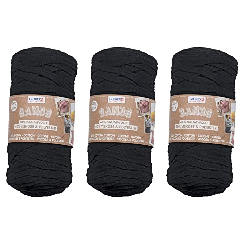 GLOREX 5 1005 54 - 3er Set Bands Makramee aus 60 % Baumwolle & 40 % Viskose, je 250 g in Schwarz, ca. 125 m superweiches Textilgarn GLOREX 5 1005 54 - 3er Set Bands Makramee aus 60 % Baumwolle & 40 % Viskose, je 250 g in Schwarz, ca. 125 m superweiches Textilgarn von GLOREX