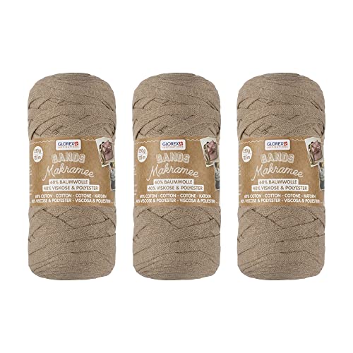 GLOREX 5 1005 55 - 3er Set Bands Makramee aus 60 % Baumwolle & 40 % Viskose, je 250 g in Hellbraun, ca. 125 m superweiches Textilgarn GLOREX 5 1005 55 - 3er Set Bands Makramee aus 60 % Baumwolle & 40 % Viskose, je 250 g in Hellbraun, ca. 125 m superweiches Textilgarn von GLOREX
