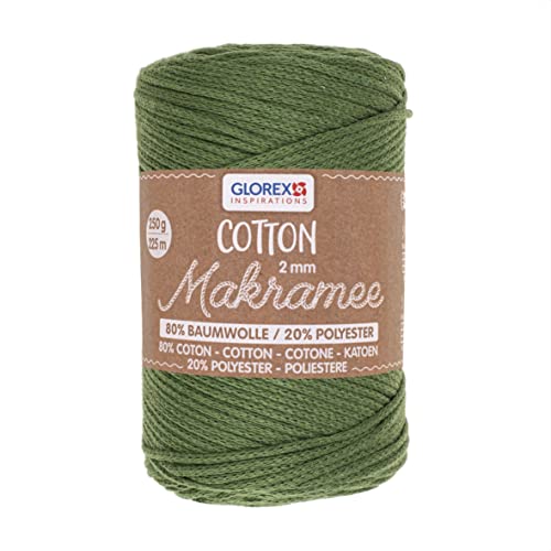 GLOREX 5 1008 05 - Makramee Cotton, 250 g, 2 mm, Länge 225 m, oliv, dreifachgedrehtes Baumwollgarn, 100 % Baumwolle, zum Häkeln, Stricken, Knüpfen und Gestalten GLOREX 5 1008 05 - Makramee Cotton, 250 g, 2 mm, Länge 225 m, oliv, dreifachgedrehtes Baumwollgarn, 100 % Baumwolle, zum Häkeln, Stricken, Knüpfen und Gestalten von GLOREX