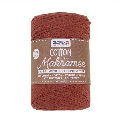 GLOREX 5 1008 32 - Makramee Cotton 2 mm, 250 g, Terracotta, Länge 225 m, dreifachgedrehtes Baumwollgarn, 100 % Baumwolle, zum Häkeln, Stricken, Knüpfen und Gestalten GLOREX 5 1008 32 - Makramee Cotton 2 mm, 250 g, Terracotta, Länge 225 m, dreifachgedrehtes Baumwollgarn, 100 % Baumwolle, zum Häkeln, Stricken, Knüpfen und Gestalten von Glorex