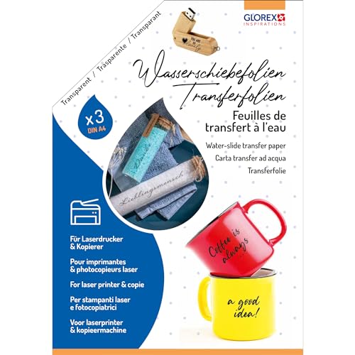 GLOREX 6 1241 700 - Wasserschiebefolie, 3 Stück Transferfolie A4, Dekoration von Glas, Keramik, Kerzen, Metall, Holz und Kunststoff, für Laserdrucker & Kopierer GLOREX 6 1241 700 - Wasserschiebefolie, 3 Stück Transferfolie A4, Dekoration von Glas, Keramik, Kerzen, Metall, Holz und Kunststoff, für Laserdrucker & Kopierer von GLOREX
