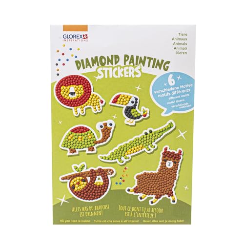 GLOREX 6 1242 701 - Diamond Painting Stickers, Motiv: Tiere, Bastelset zum Malen mit Glitzersteinchen, für Kinder ab 6 Jahren von Glorex