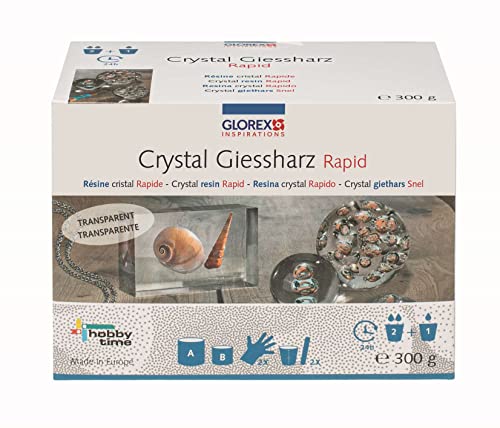GLOREX 6 2101 501 - Crystal-Gießharz, ca. 300 g, passender Härter enthalten, 24-36 Stunden Aushärtezeit, transparent, mischbar, ideal zur Schmuckherstellung, für kreative Bastelarbeiten von Glorex
