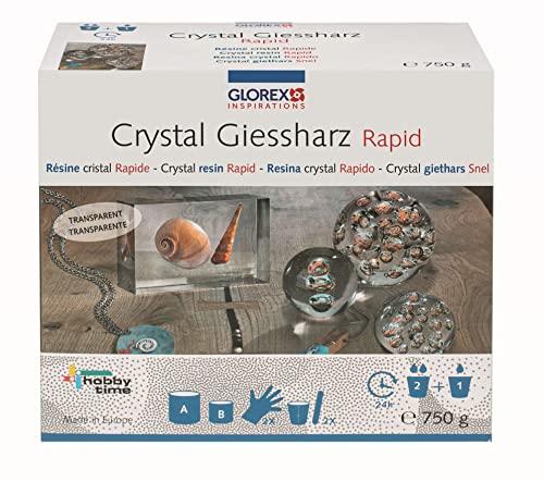 GLOREX 6 2101 502 - Crystal-Gießharz, ca. 750 g, passender Härter enthalten, 24-36 Stunden Aushärtezeit, transparent, mischbar, ideal zur Schmuckherstellung, für kreative Bastelarbeiten von Glorex