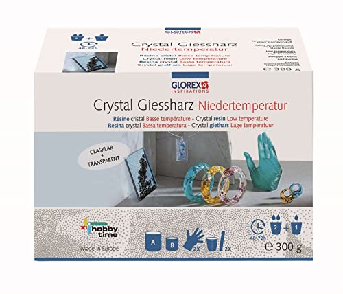 GLOREX 6 2101 511 - Crystal-Gießharz, ca. 300 g, passender Härter enthalten, 48-72 Stunden Aushärtezeit, transparent, mischbar, ideal zur Schmuckherstellung, für kreative Bastelarbeiten von Glorex