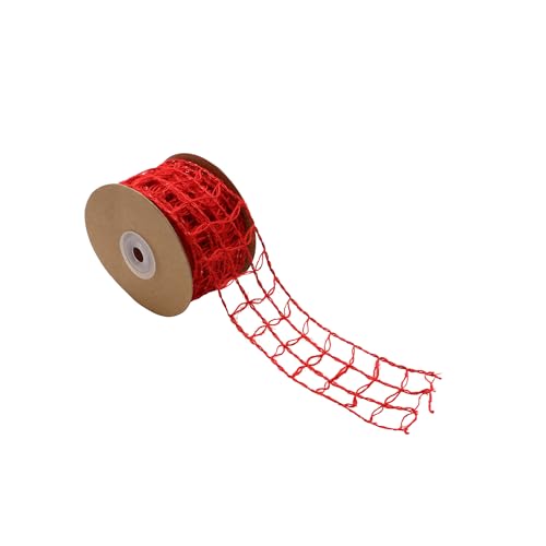 GLOREX 6 3803 452 - Juteband mit Draht, 5 cm dickes, festes Band mit Verstärkung, Länge 5 m, Rot, als Dekoration, zum Basteln und Gestalten von Glorex