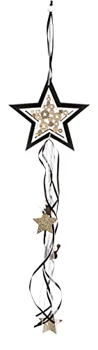 GLOREX 6 7036 879 - Holzgirlande Stern, ca. 60 x 13 x 0,8 cm, mit Dekobändern und glitzernden Sternen, ein schönes Wohn-Accessoire, ideal zum Dekorieren und Verschenken von Glorex