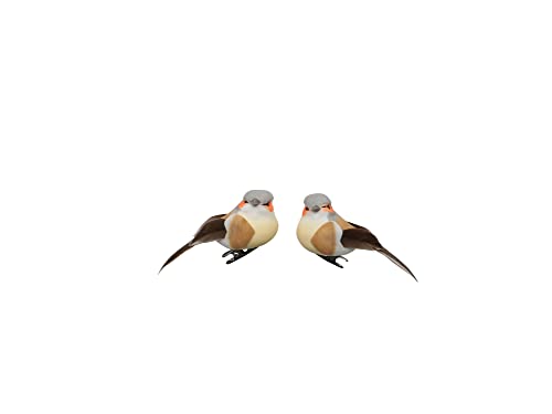 GLOREX 6 7101 072 - Deko-Vögel, 2 Stück in Grau, Orange und Braun, ca. 7 x 3 cm, zum Schmücken und Verschenken von Glorex