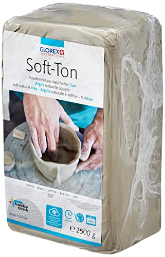 GLOREX 6 8075 301 -Soft Ton weiß 2500 g, natürlicher, besonders weicher und geschmeidiger Ton, lufthärtend und für Brennofen geeignet, sehr gut für Kinder geeignet von GLOREX