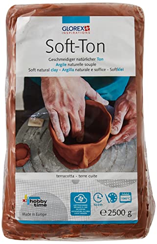 GLOREX 6 8075 337 - Soft Ton terracotta 2500 g, natürlicher, besonders weicher und geschmeidiger Ton, lufthärtend und für Brennofen geeignet, sehr gut für Kinder geeignet von GLOREX