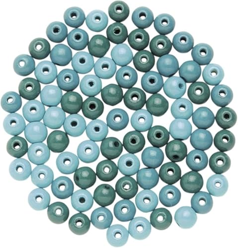 GLOREX Holzperle 28St Mix, Holz, Türkis, 12 mm von GLOREX