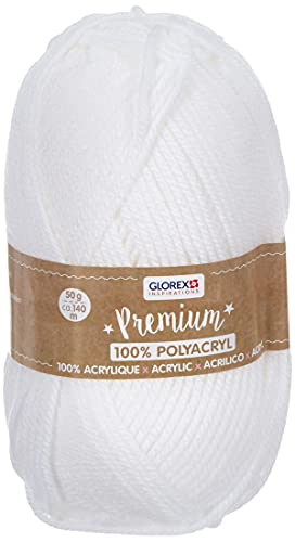 Glorex 5 1001 00 - Premium Wolle aus 100 % Acryl, leicht zu verarbeiten, vielseitig einsetzbar, wärmend, weich, nicht kratzend, 50 g, ca. 140 m, weiß von Glorex