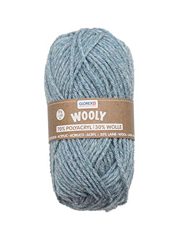 Glorex 5 1002 02 - Strickgarn Wooly 70 % Acryl/30 % Wolle, sehr weich und wärmend, angenehm zu tragen, 50 g, ca. 90 m, hellblau meliert, ideal für Mützen, Schals und Stulpen von Glorex