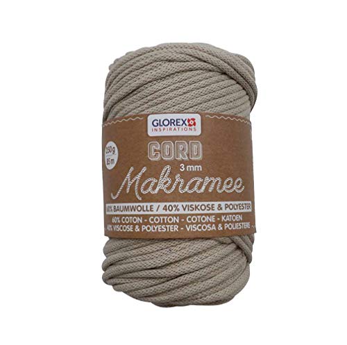 GLOREX 5 1006 02 - Makramee Cord 3 mm, superweiches Textilgarn aus 60 % Baumwolle / 40 % Viskose, zum Häkeln, Stricken, Knüpfen und textilen Gestalten, 250 g, ca. 85 m, gewebt taupe GLOREX 5 1006 02 - Makramee Cord 3 mm, superweiches Textilgarn aus 60 % Baumwolle / 40 % Viskose, zum Häkeln, Stricken, Knüpfen und textilen Gestalten, 250 g, ca. 85 m, gewebt taupe von GLOREX