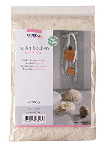 Glorex 6 1600 181 - SoapFix Seifenflocken zum Kneten, weiß, 500 g Beutel, fein geraspelte Seifenstreusel zur Herstellung eigener Seifen, 100 % vegan von Glorex