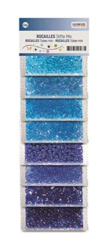 Glorex 6 1630 162 - Rocailles Mix in blau, schöner Perlenmix in verschiedenen Blautönen, 40 g, 8 Farben einzeln gepackt, zum Gestalten von Schmuck, Perlentieren und anderen Accessoires von Glorex