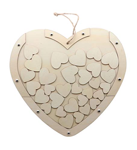 Glorex 6 1684 203 - Herz mit Hänger aus naturbelassenem Holz, mit 30 kleinen Herzen hinter einer Acrylscheibe, ca. 30 x 27,5 cm groß, ideal als Gästebuch zur Hochzeit von Glorex