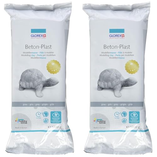 Glorex 6 1780 731 - Beton-Plast, 1000 g in betongrau, lufthärtende Modelliermasse mit Beton-Optik, gebrauchsfertig mit einfacher Handhabung (Packung mit 2) von Glorex