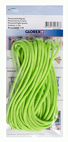 Glorex 6 4000 110 - Paracord hellgrün, 2 x 4 mm, 5 m lang, hoch reißfestes Nylonseil, zum Knüpfen von Armbändern, Leinen und Bändern von Glorex
