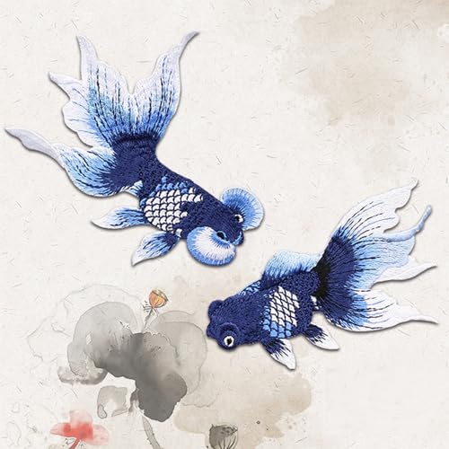 Aufnäher zum Aufbügeln, Motiv: blaue Fische, bestickt, zum Aufnähen oder Reparieren, für Kleidung, Hüte, Rucksack, Jacken, 2 Stück Aufnäher zum Aufbügeln, Motiv: blaue Fische, bestickt, zum Aufnähen oder Reparieren, für Kleidung, Hüte, Rucksack, Jacken, 2 Stück von Gloritmo