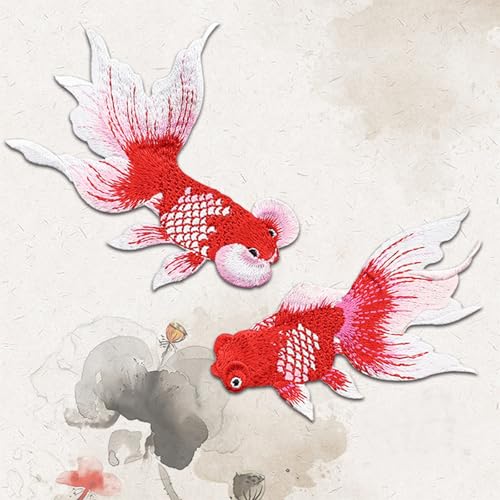 Aufnäher zum Aufbügeln, Motiv: rote Fische, bestickt, zum Aufnähen oder Reparieren, für Kleidung, Hüte, Rucksack, Jacken, 2 Stück Aufnäher zum Aufbügeln, Motiv: rote Fische, bestickt, zum Aufnähen oder Reparieren, für Kleidung, Hüte, Rucksack, Jacken, 2 Stück von Gloritmo