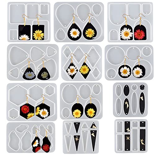 Glorlliant 12 Teiliges Silikon Ohrring Formen Set, Oval, Sechseckige Ohrringe, Epoxidharz Anhänger, Formen für Frauen und Mädchen (Stil 1 ~ Stil 13) von Glorlliant