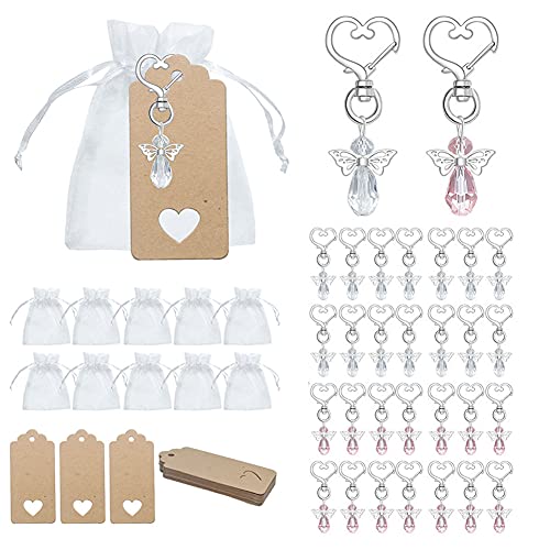 Glorlliant 30 Sets Geschenkbox, Dekorationsset, Schutzengel aus Metall, Schlüsselanhänger, Garnbeutel, Aufkleber für Hochzeit, Geburtstagsparty, Geschenkbox Weiß + Rosa von Glorlliant