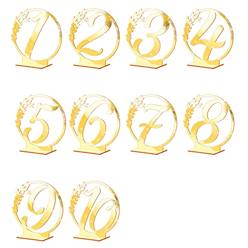 Glorlliant Hochzeitstischnummern, Gold Spiegel Zahlenkarte mit Halter Basis, Empfang Tischnummern Elegant Tischnummern Karten für Hochzeit Party Event Catering Dekor (1-10) von Glorlliant
