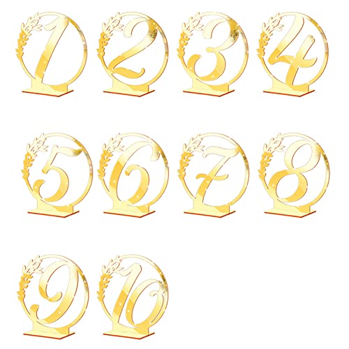 Glorlliant Hochzeitstischnummern, Gold Spiegel Zahlenkarte mit Halter Basis, Empfang Tischnummern Elegant Tischnummern Karten für Hochzeit Party Event Catering Dekor (1-10) von Glorlliant