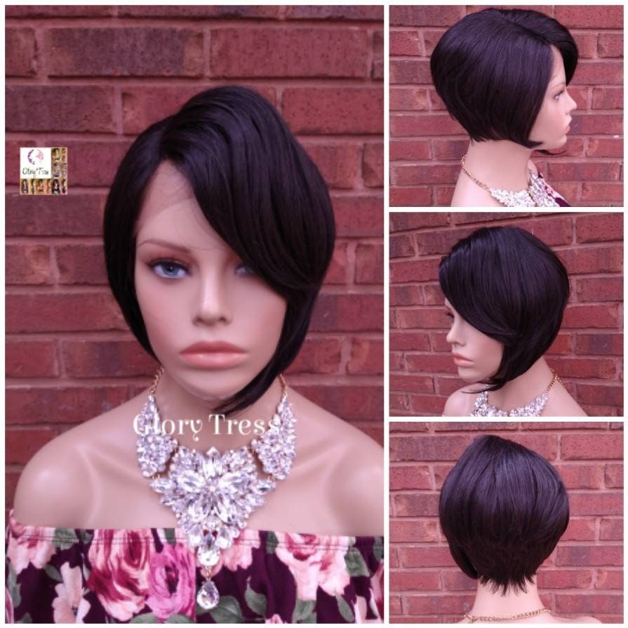 Lace Front Perücke - Perücken Dunkelbraune Bob Glory Tress Rasiermesserschnitt Mit Pony Kurze Versandbereit // Amazing von GloryTress