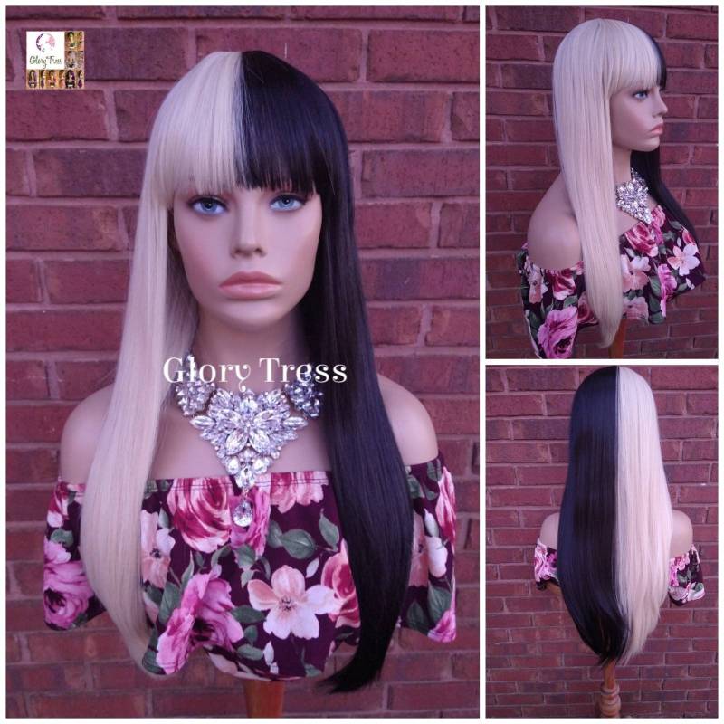 Lange Voll-Perücke, Perücke Mit China Pony, Halb Schwarze Perücke, Blonde Glory Tress Perücken // Show-stopper von GloryTress
