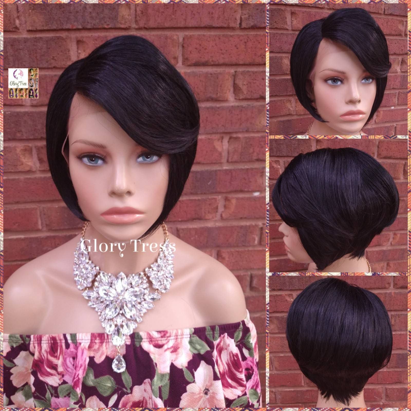 Lace Front Perücke - Perücken Schwarze Bob Glory Tress Rasiermesser Cut Mit Pony Kurze Bereit Zum Versand // Amazing von GloryTress