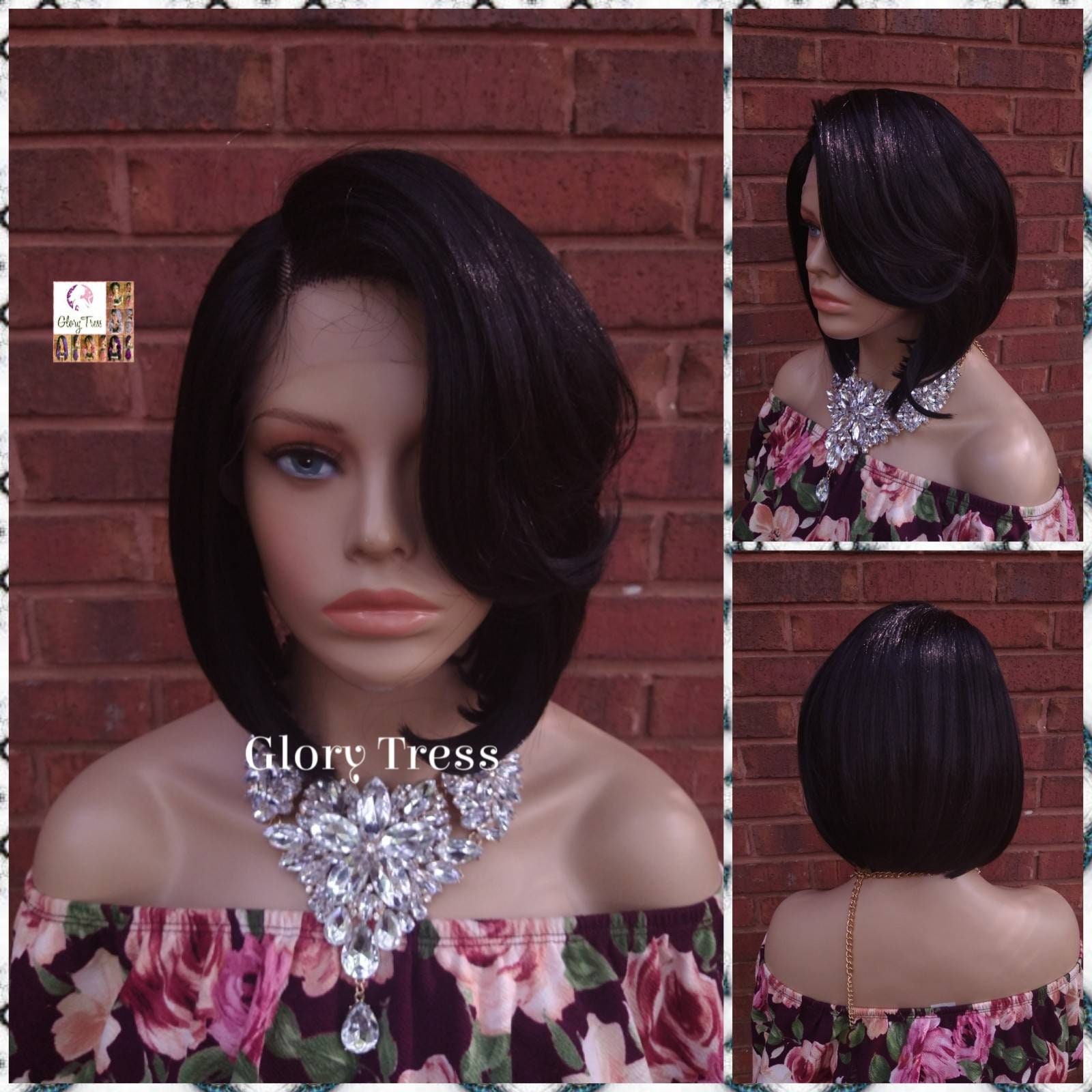 Lace Front Perücke - Perücken Schwarze Bob Glory Tress Rasiermesser Cut Mit Pony Kurze Bereit, Versand // Sarah von GloryTress