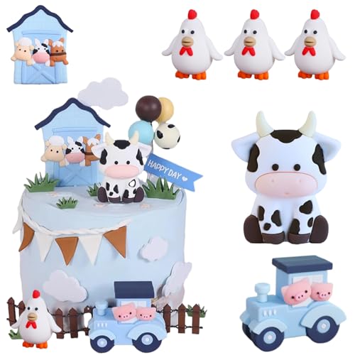 Gloryit Bauernhof Geburtstag Deko Farm Birthday Cake Topper, Tortendeko Tiere,Bauernhof Party Herzstücksticks,Farm Birthday Deko,Kuchen deko Geburtstag,für Kuchen Dekoration Kindergeburtstag (Blau) von Gloryit