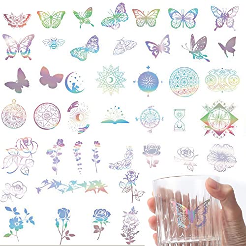 Gloryit Holografische Aufkleber Glänzende,135pcs Scrapbooking Sticker, Glänzende Kunstharz Aufkleber,Regenbogen Gold Magie Schmetterling Bunt für DIY Scrapbooking Tagebuch Tagesplaner Wasserflasche von Gloryit