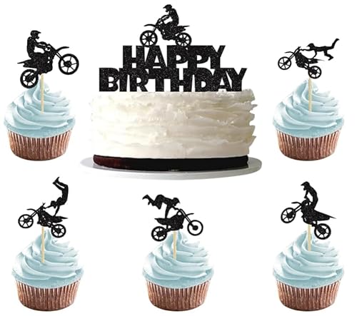Motorrad Tortenaufsatz Happy Birthday Gloryit 31 Pcs Motorrad Kuchen Topper, Motorrad Cake Topper Dekoration für Männer Jungen Geburtstag Sport Thema Party Dekoration. von Gloryit