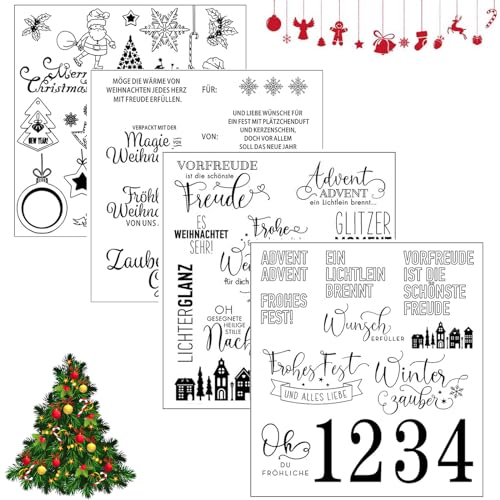 Silikonstempel Weihnachten Deutsch Gloryit 4 PCS Clear Stempel Set für DIY Bullet Journal Scrapbooking Fotoalbum, Clear Stempel Set für DIY Bullet Journal von Gloryit