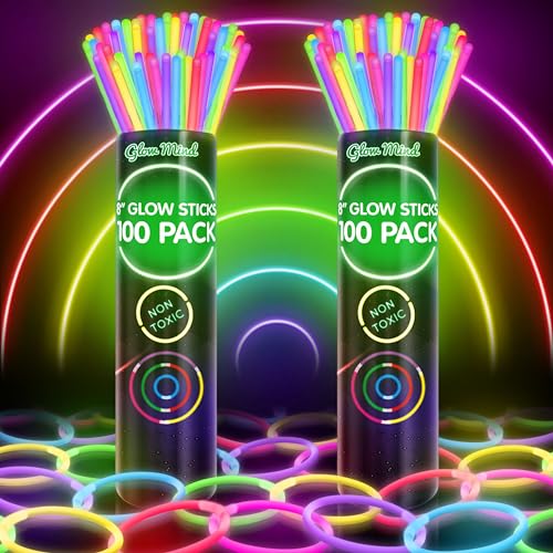 Glow Mind 200 Ultra Helle Knicklichter Party Set für Kinder – Leuchtende Armbänder und Halsketten - Neon-Leuchtstäbe Knicklicht für Festival, Hochzeit, Weihnachten und Silvester von Glow Mind