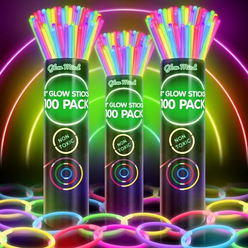 Glow Mind 300 Ultra Helle Knicklichter Party Set für Kinder – Leuchtende Armbänder und Halsketten - Neon-Leuchtstäbe Knicklicht für Festival, Hochzeit, Weihnachten und Silvester von Glow Mind