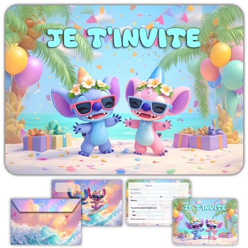 Glowiibo 12 Einladungskarten zum Geburtstag, Stich, Lilo und Angel mit passenden Umschlägen – ideal für Kinder Mädchen Jungen – vorgefüllte Kartons auf Französisch für Party oder Snack zum Geburtstag Glowiibo 12 Einladungskarten zum Geburtstag, Stich, Lilo und Angel mit passenden Umschlägen – ideal für Kinder Mädchen Jungen – vorgefüllte Kartons auf Französisch für Party oder Snack zum Geburtstag von Glowiibo