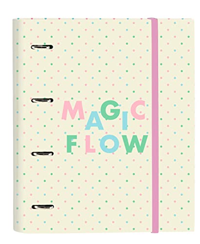 Glowlab Magic Flow Ringbuch mit 4 Ringen, 35 cm, mit 100 A4-Blättern, ideal für Kinder verschiedener Altersgruppen, bequem und vielseitig, Qualität und Stärke, 27 x 3,5 x 32 cm, Beige von Glowlab