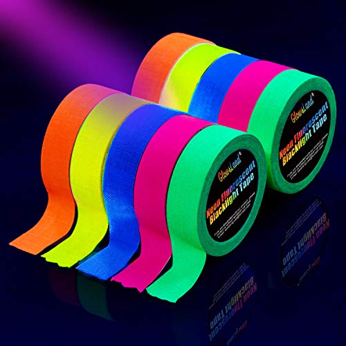 Neon Klebeband [10 Rollen] Neon Gaffa Tape, UV aktiv Tape, Fluoreszierendes, Leuchtband, 5 Farben, 15MM*5M Pro Rolle von GlowsLand