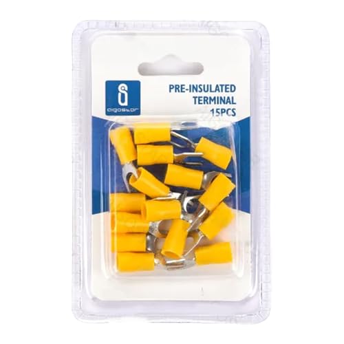 Vorisolierte gelbe Klemme SV5.5-6, 15 Stück pro Blisterpackung, ideal für sichere und effiziente elektrische Verbindungen. von Glowster